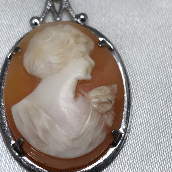 Antique Genuine Sterling Silver Shell Large Cameo Necklace Artist Signed 19c - Picture 4 of 14